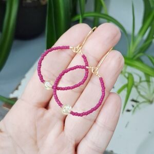 BOGO EARRINGS Chic Magenta Beaded Hoop Earrings